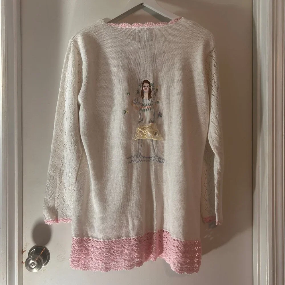 Storybook Knits Vintage Novelty Cardigan w/Crochet trim - Med (RARE) - Picture 9 of 12